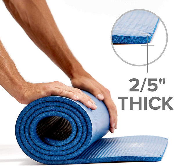 Gaiam Essentials Thick Yoga Mat Fitness & Exercise Mat with Easy-Cinch Yoga Mat Carrier Strap (72"L x 24"W x 2/5 Inch Thick)