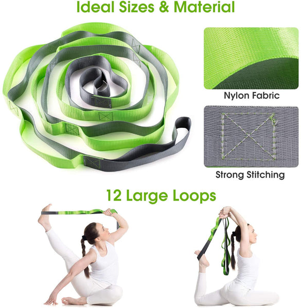 Syntus 9-in-1 Yoga Set, 1 Yoga Strap with 12 Loops, 2 EVA Foam Soft Non-Slip Yoga Blocks 9×6×4 inches,4 Resistance Bands with Instruction Book for Yoga, Pilates, Stretching and Toning Workouts