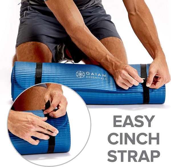 Gaiam Essentials Thick Yoga Mat Fitness & Exercise Mat with Easy-Cinch Yoga Mat Carrier Strap (72"L x 24"W x 2/5 Inch Thick)